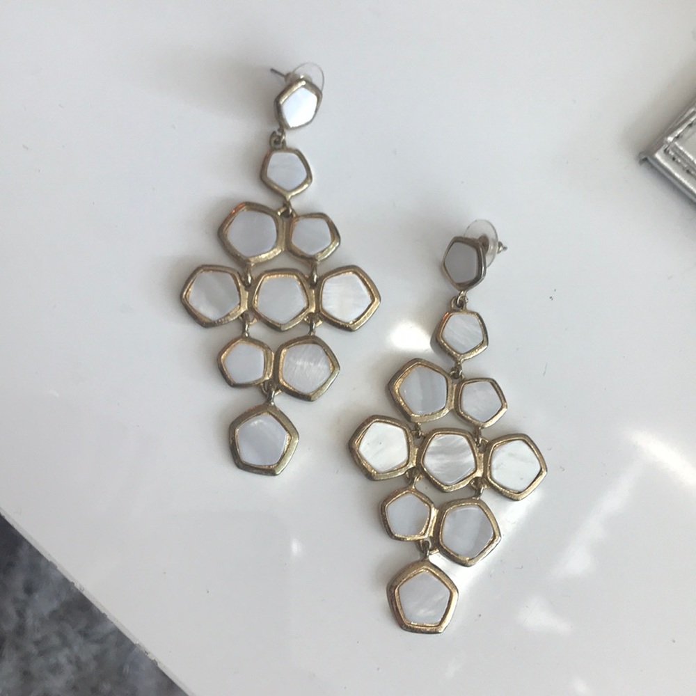 Gold and white chandelier earrings